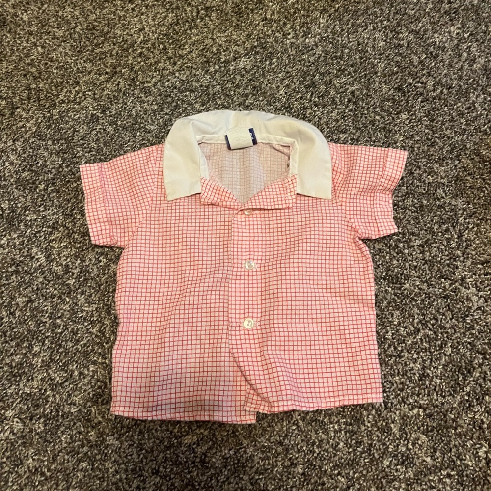 Vintage New Goodies Button Up Polo Size 1 Gingham Plaid Red White Collar USA 90s